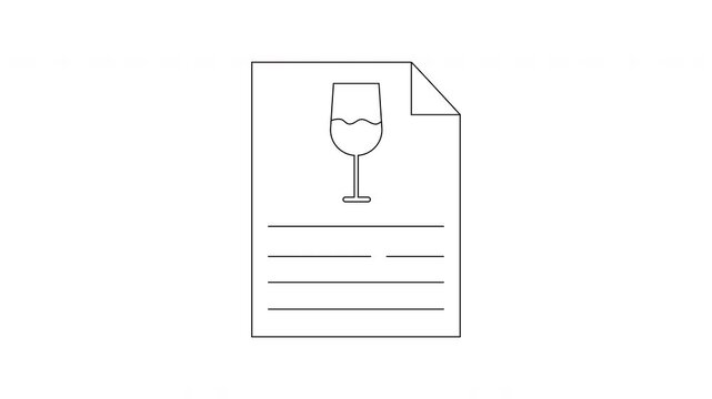 Line art shows a paper document with a wine glass icon and text lines