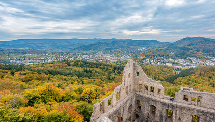 Panoramic view of the spa town of Baden Baden from the ruins of the Hohenbaden castle, Baden Baden,...
