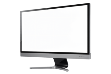 Modern computer monitor with blank screen on sleek stand
