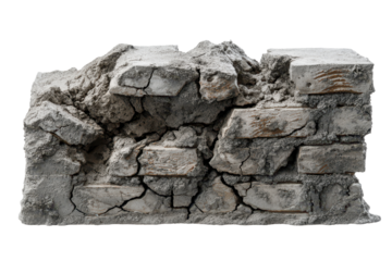 Broken concrete block shows cracks and rough texture in a construction scene during daylight hours