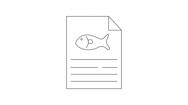 Line drawing document curled corner fish icon horizontal lines for text