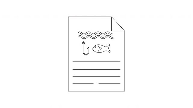 Line drawing paper with fishing hook fish water waves and lines for writing
