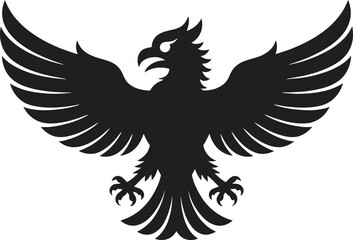 Fototapeta premium Eagle bird silhouette vector logo, flying eagle emblem icon, powerful wings spread bird symbol isolated on white background