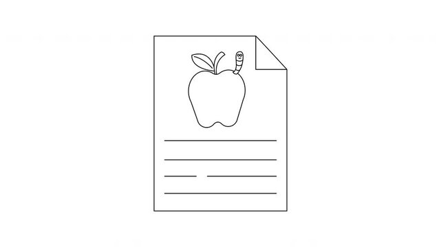 Paper sheet with an apple drawing and a worm on it has lines for writing