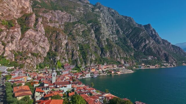 Aerial View of Limone sul Garda on Lake Garda in the Italian Alps