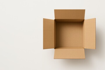 Open empty cardboard box viewed from above on plain background, symbolizing delivery, packaging, shipping concept and storage solution idea. Ai generative