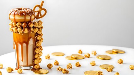 Gourmet Caramel Popcorn Freakshake with Donut and Pretzel