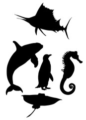 Set silhouettes of sea animals