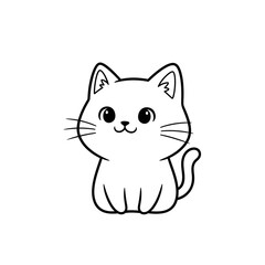 Obraz premium Cute Sitting Cat Cartoon Line Illustration