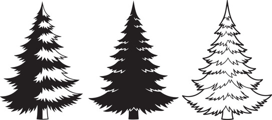 Obraz premium Christmas trees silhouettes Vector set of black isolated on a white background eps
