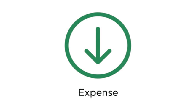 Green down arrow in circle indicating expense reduction or cost savings