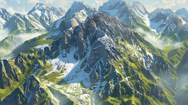 Video A scenic view of a mountain range covered in snow, perfect for winter or adventure themed projects
