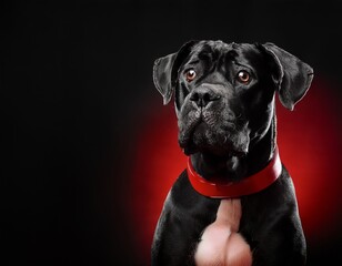 An adorable black Labrador retriever puppy with a cute collar sits for a domestic pet portrait, featuring the head and eyes of the canine isolated against a white background