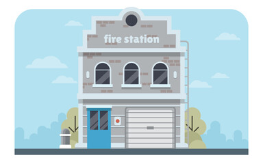 Obraz premium Firefighter Station with Ladder and Garage - Clean Editable Flat Vector Illustration