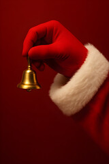 Santa's hand holding a small brass bell