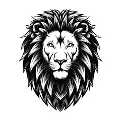 Fototapeta premium Lion Head Vector Illustration of a Powerful Wild Animal Mascot Logo in Black and White