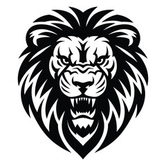 Obraz premium Lion Head Vector Illustration of a Powerful Wild Animal Mascot Logo in Black and White