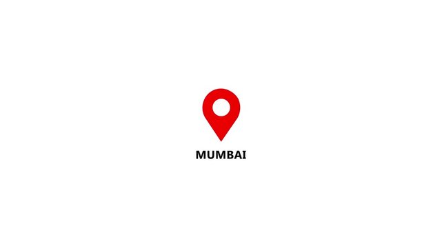 Location of the city of Mumbai ,the name of the place with the location has been displayed. GPS location tracking icon. Location pin icon search location idea for travel map pointer icon. 4k video
