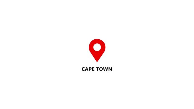 Location of the city of Cape Town ,the name of the place with the location has been displayed. GPS location tracking icon. Location pin icon search location idea for travel map pointer icon. 4k