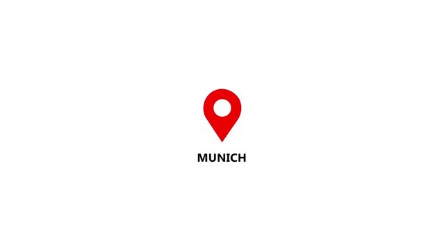 Location of the city of Munich ,the name of the place with the location has been displayed. GPS location tracking icon. Location pin icon search location idea for travel map pointer icon. 4k