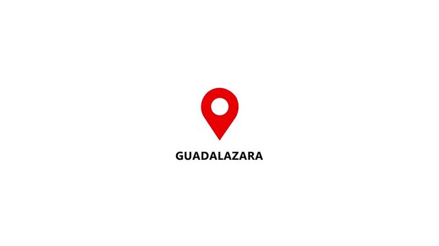 Location of the city of Gaudalazara ,the name of the place with the location has been displayed. GPS location tracking icon. Location pin icon search location idea for travel map pointer icon. 4k
