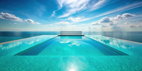Serene Infinity Pool Overlooking a Vast Ocean Under a Blue Sky with Puffy Clouds