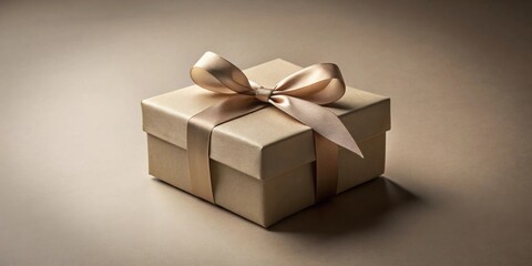 A delicately wrapped gift box, adorned with a satin ribbon, rests on a neutral backdrop, symbolizing a thoughtful present and an expression of appreciation