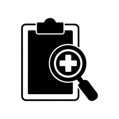 Health Report Clipboard with Magnifier and Cross Icon.