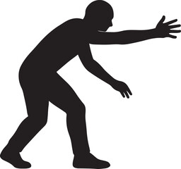 Silhouette of man reaching forward with hand out. Male figure grabbing or helping gesture.