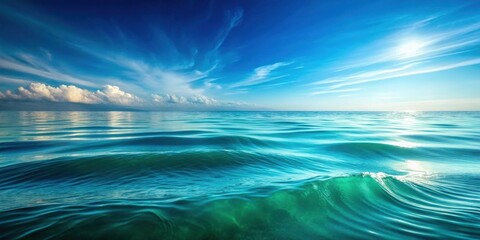 Obraz premium Serene Ocean Waves Under a Bright Summer Sky, Reflecting Sunlight and Clouds
