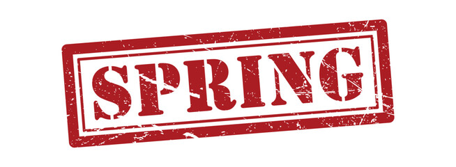 WebRed Grunge Spring Stamp Illustration, Distressed Rubber Ink Effect, Seasonal Renewal Sign for Business Design, Documents, Posters, Labels and Creative Springtime Concept