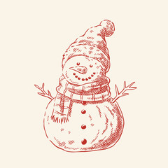 Hand Drawn Christmas Snowman Illustration Festive Winter Holiday Design