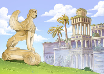 Greek sphinx, drawing of ancient civilization
