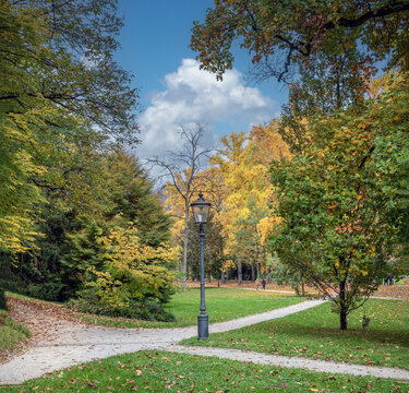 The Lichtentaler Allee, a historic park and arboretum, strolling avenue the west bank of the river Oos in Baden-Baden, Baden-W&uuml;rttenberg, Gaermany