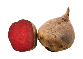 Whole and sliced raw beetroot isolated on transparent background
