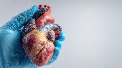 Anatomical Insight: A gloved hand delicately presents a detailed human heart against a backdrop of clinical simplicity.