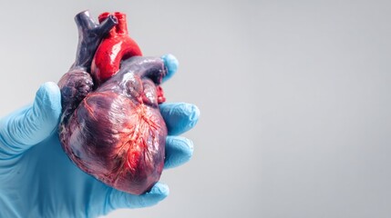 Anatomy of the Heart: A gloved hand delicately holds a human heart, offering an intimate glimpse into the intricate structure and life source.