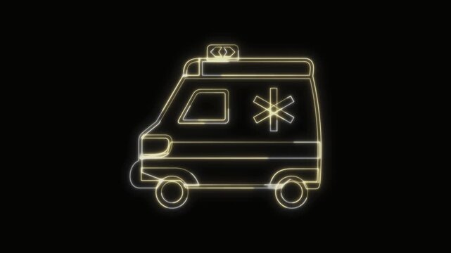 Ambulance Icon Neon Seamless Loop 4K with Black Background Animated Promotional Typography for Video Editing
