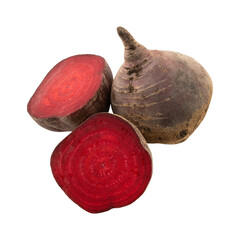 Whole and sliced raw beetroot isolated on transparent background