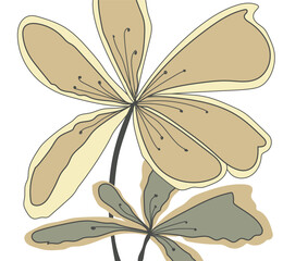 Chic neutral flower line art in beige and sage with bold outlines, an airy botanical illustration for logos, packaging, posters, cards, and calm modern home decor