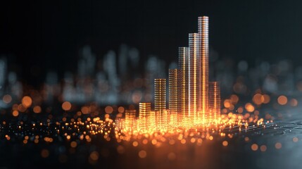 Financial Ascent: An evocative visualization of financial progress, depicted by rising bars of light against a dark background, symbolizing growth and market success.