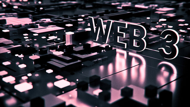 WEB 3 concept with futuristic circuit board and pink neon lights