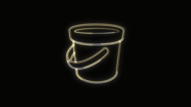 Bucket Icon Neon Seamless Loop 4K with Black Background Animated Promotional Typography for Video Editing