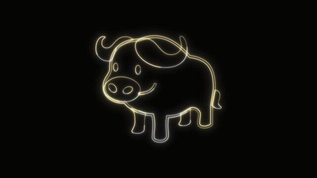Buffalo Icon Neon Seamless Loop 4K with Black Background Animated Promotional Typography for Video Editing