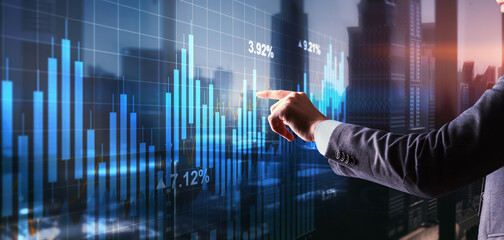 Financial chat with percentages. Mixed Media Finance concept on virtual screen