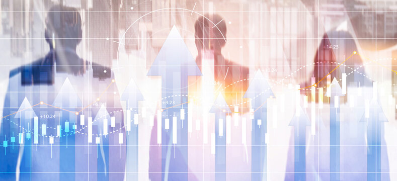 Businesspeople analyzing financial growth charts and data on digital screen - Powered by Adobe