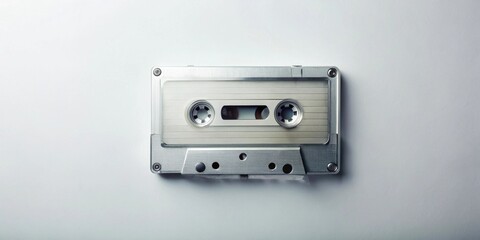 A Vintage Audio Cassette Tape on a Plain Background, a Relic of Analog Sound Reproduction Technology