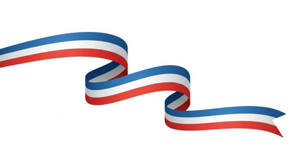 Vibrant Red White Blue Ribbon Banner Unfurls in Dynamic Motion on White Background for Patriotic Celebrations and Events Decoration