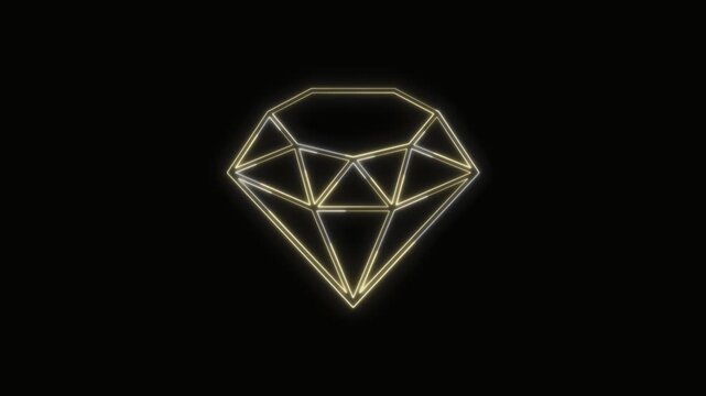 Diamond Icon Neon Seamless Loop 4K with Black Background Animated Promotional Typography for Video Editing
