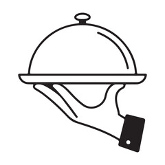 Fototapeta premium Minimalist Black and White Line Art of Hand Holding Cloche – Global Business Concept